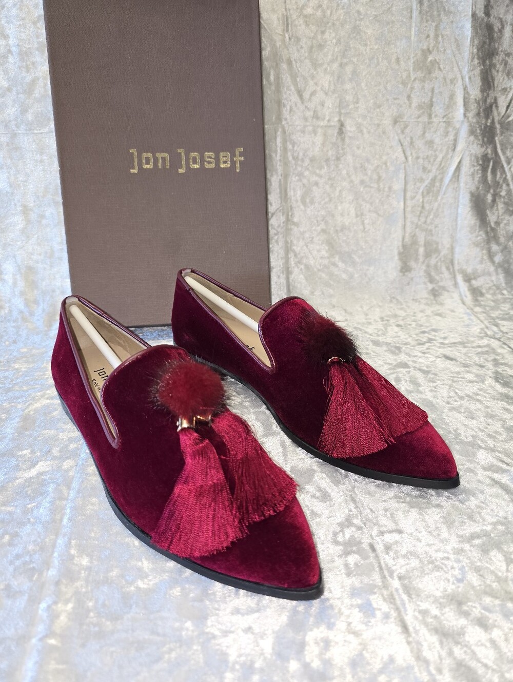 Jon Josef Women's Burgundy Velvet Tassel Loafers